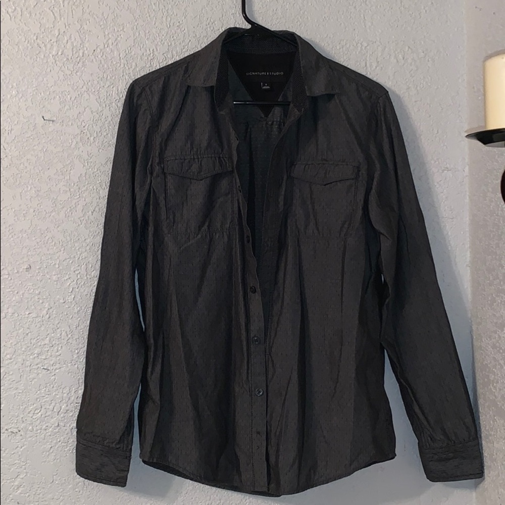 Black And Grey Long Sleeve Collared Shirt